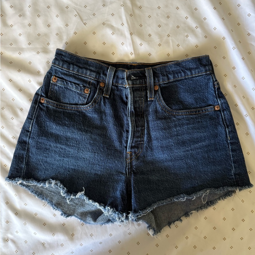 Levi's Blue Jean Shorts High-Waisted Distressed